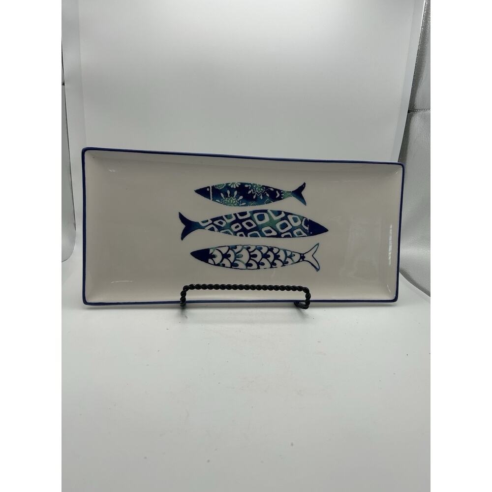 Papart Ceramic Serving Platter Plate Fish Nautical Hand painted 14 x 6.5" New